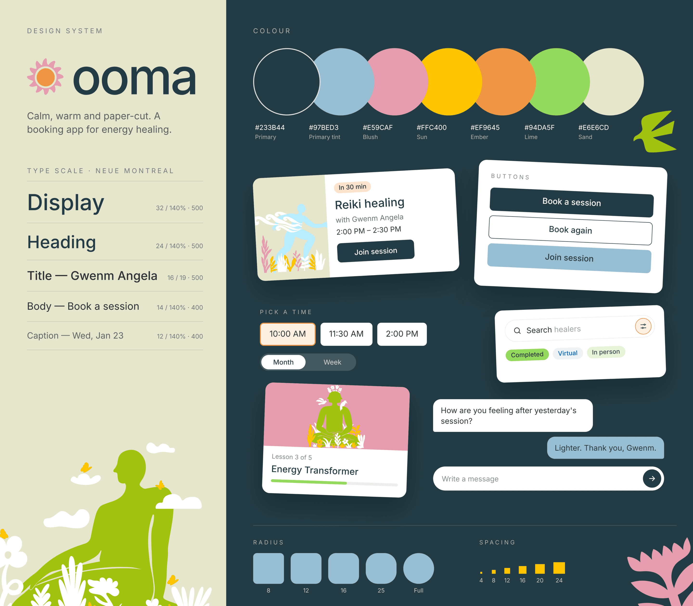 OOMA design system: colours, type scale and components