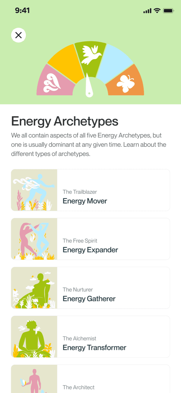 OOMA app — Energy archetypes