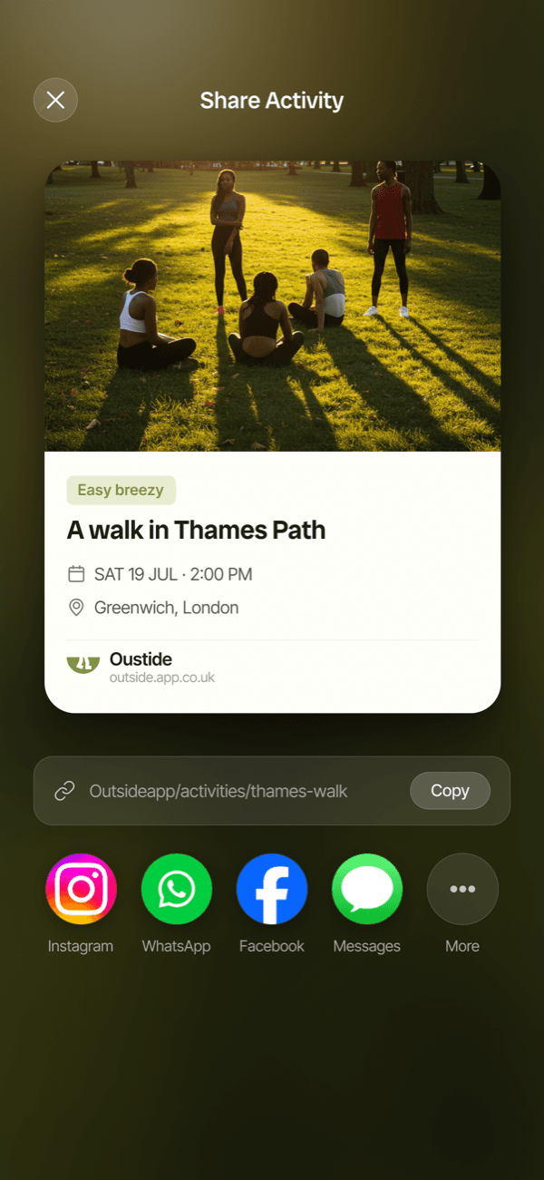 Outside app — Share Activity screen