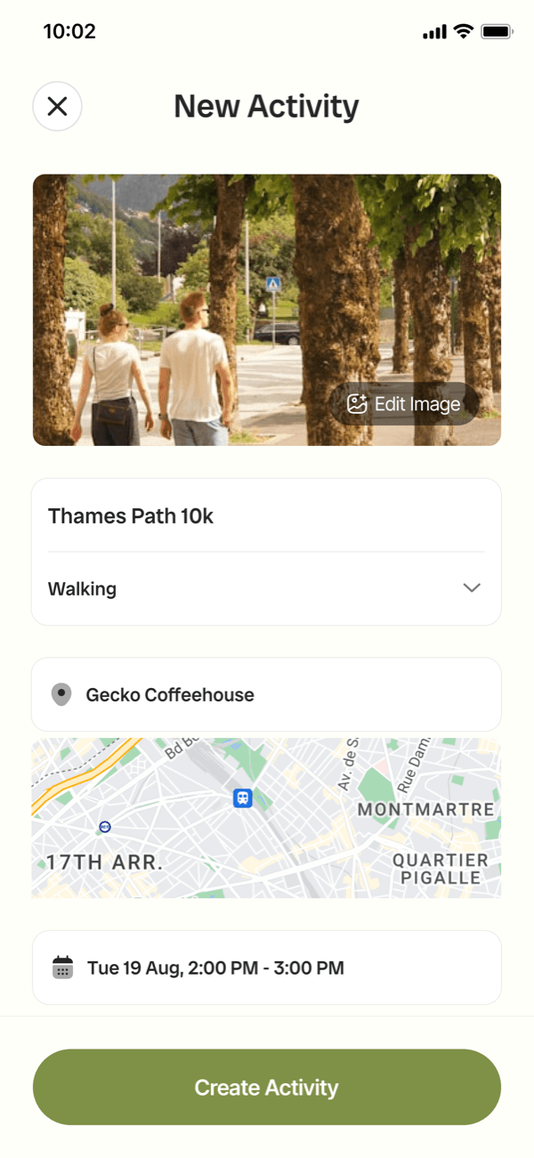 Outside app — New activity