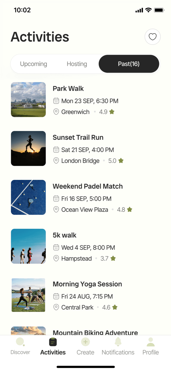 Outside app — Past activities