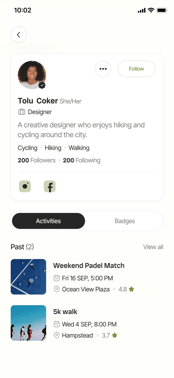 Outside app — Profile activities