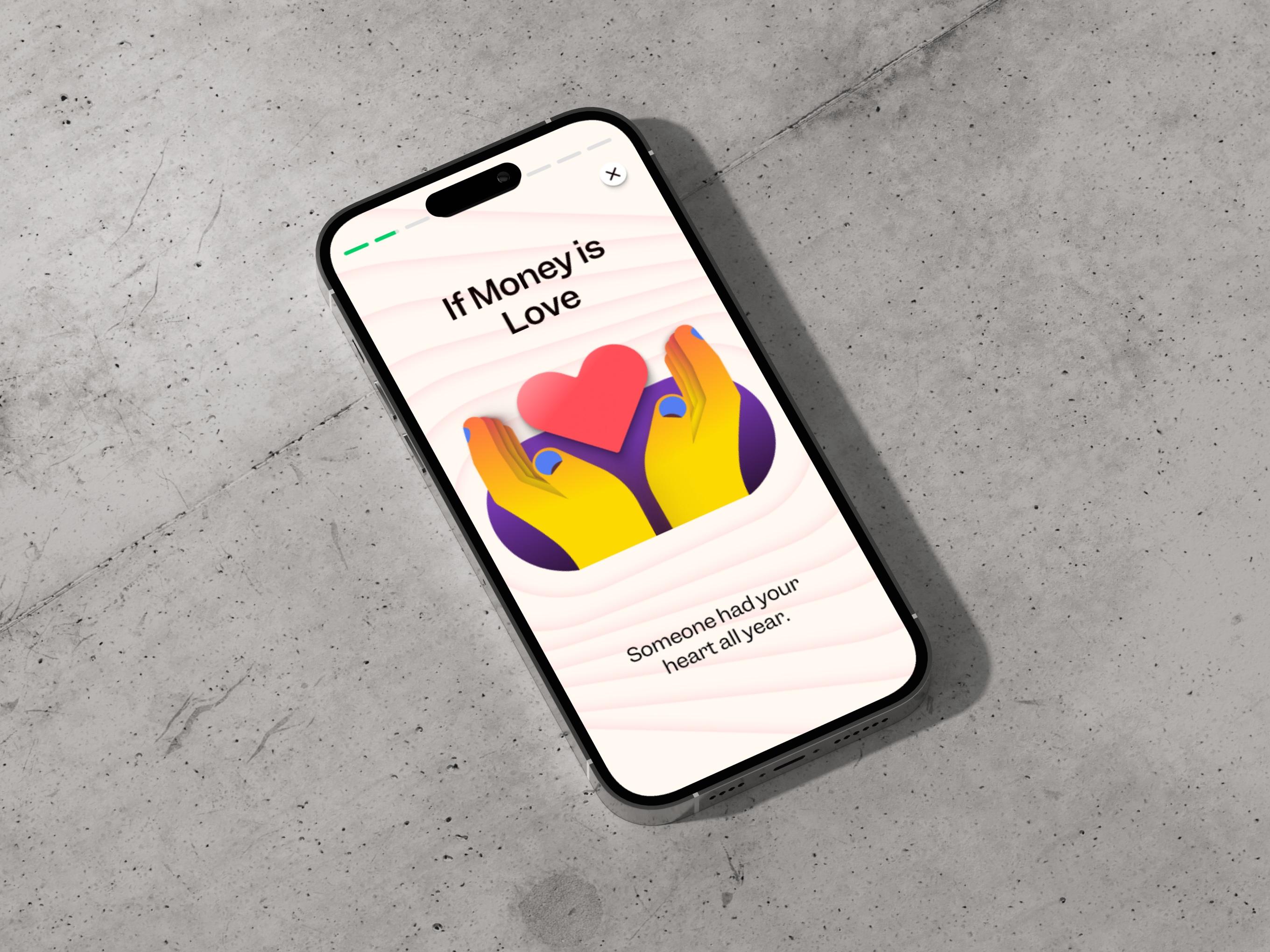 Phone on concrete showing the Postcards 'If Money is Love' story