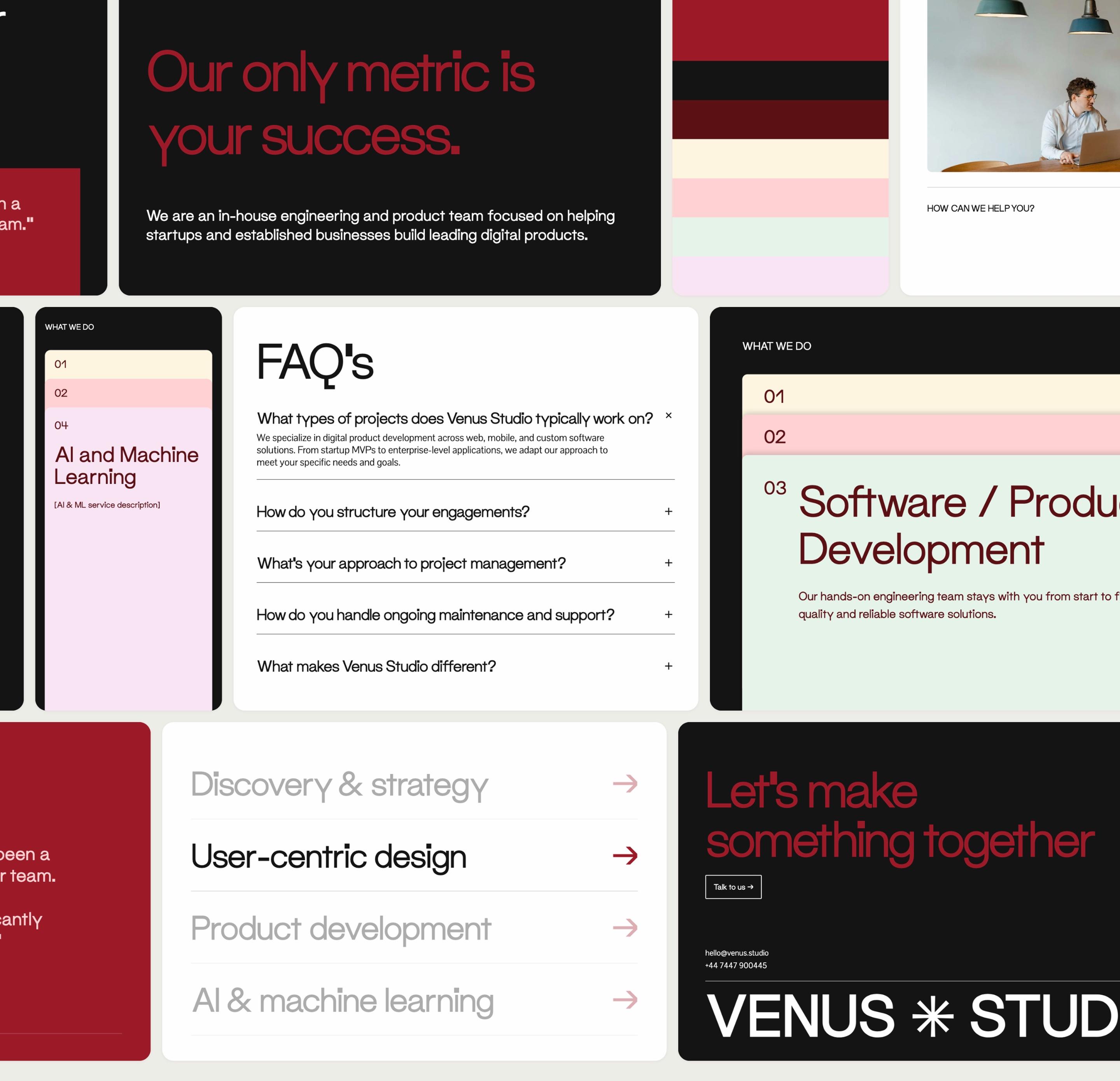 Collage of Venus Studio website sections